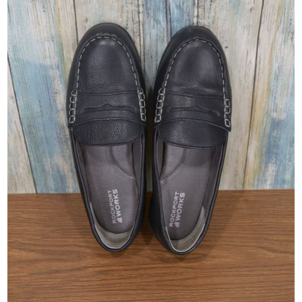 Rockport Works RK600 Women's 9 W Black Leather Safety Toe Loafers Slip Resistant - Picture 7 of 11